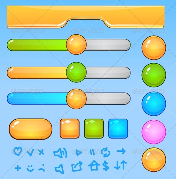 Game UI Elements and Colorful Buttons