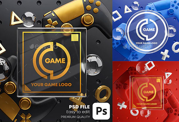 Gaming Glass Logo Mockup Gamepad Pack