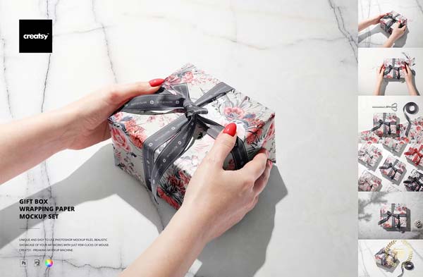 Gift Box Wrapping Paper Mockup Set