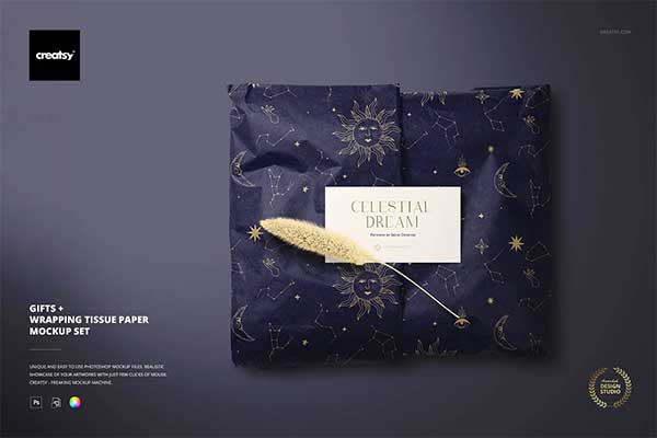 Gifts Wrapping Tissue Paper Box Mockup