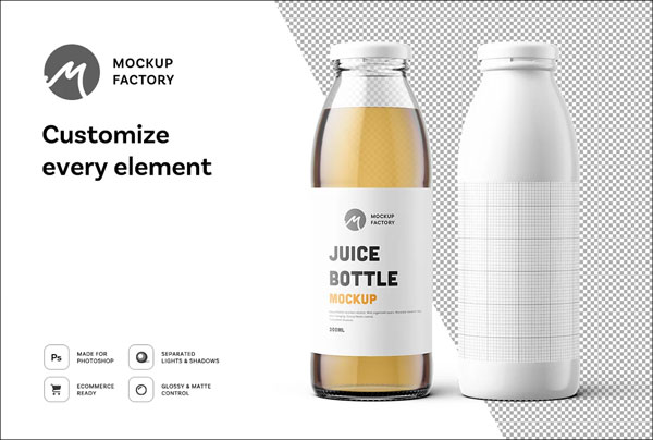 Glass Organic Juice Bottle Mockups