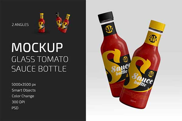 Glass Tomato Sauce Bottle Mockup Set