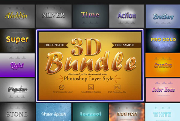 Glossy 3D Photoshop Text Layer Effect Bundle