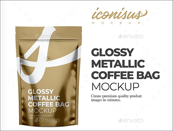 Glossy Metallic Coffee Bag Mockup Template