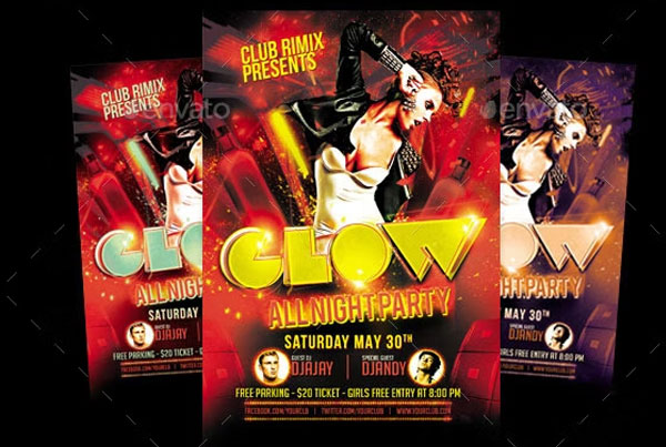 Glow All Night Party Flyer Template