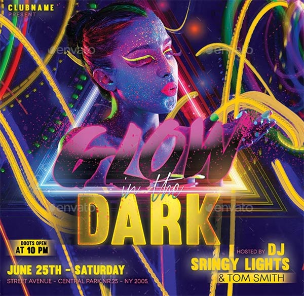 Glow Party Flyer PSD Design Template