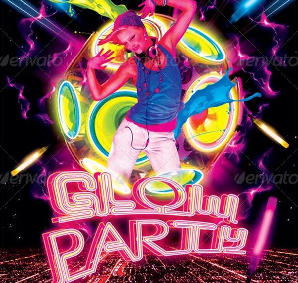 Glow Party Flyer PSD Design