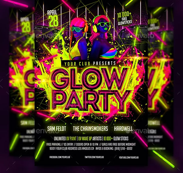 Glow Party Flyer Printable Template