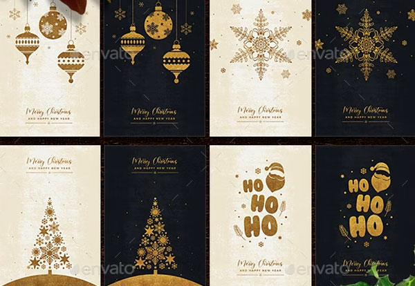 Gold And Vintage Christmas Invitation  Cards
