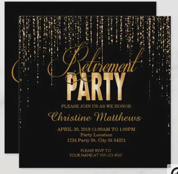 Golden Retirement Party Invitations