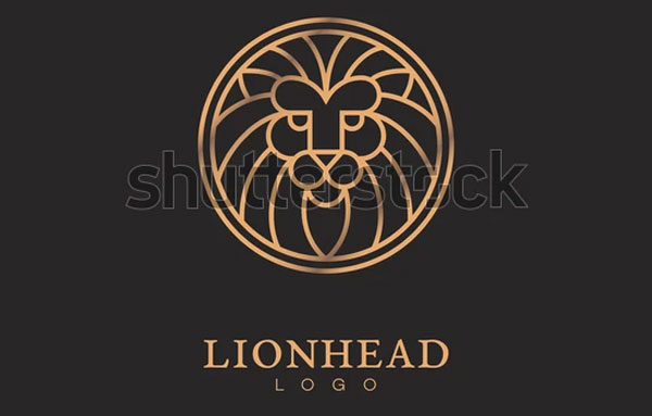Golden Round Lion Head Logo Template