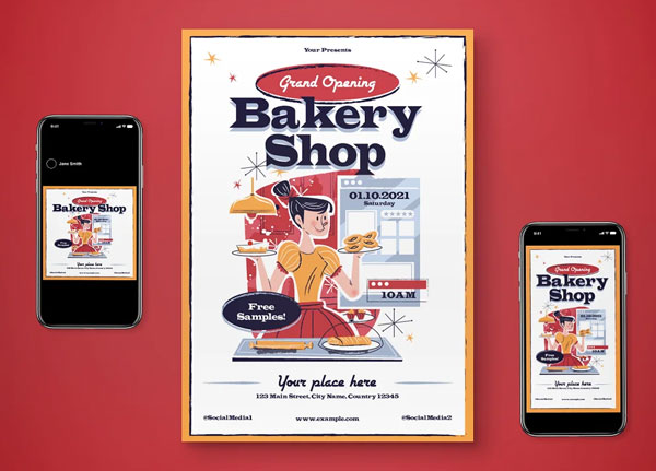 Grand Opening Bakery Shop Flyer Set
