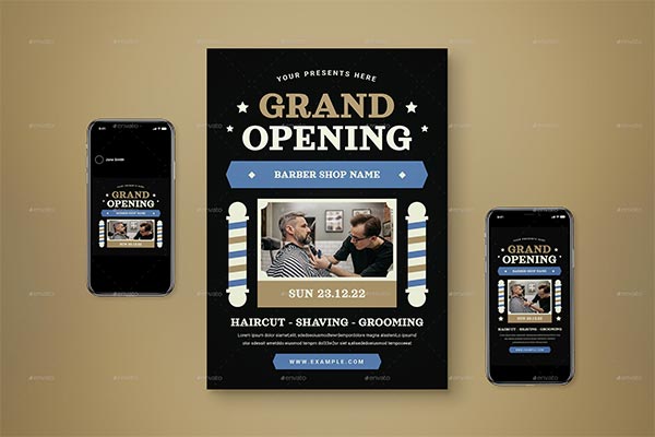 Grand Opening Barbershop Design Flyer Set