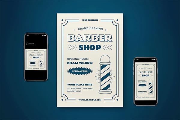 Grand Opening Barbershop Flyer Design Set