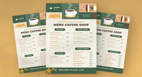 Green Coffee Shop Menu Printable Template