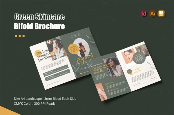Green Skincare Bifold Brochure Templates
