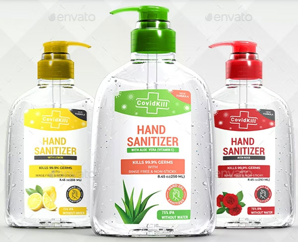 Hand Sanitizer Label Packaging Bottle Mockups
