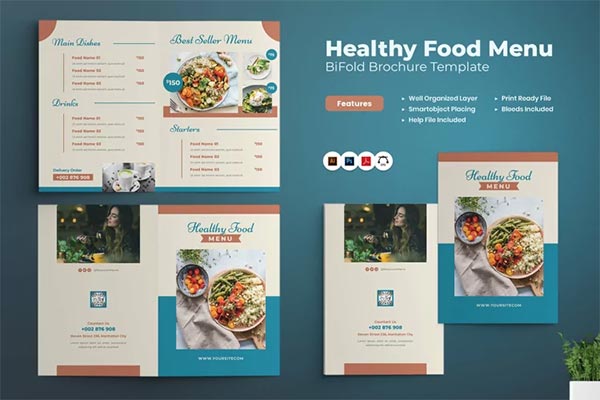 Healthy Food Menu Bifold Brochure