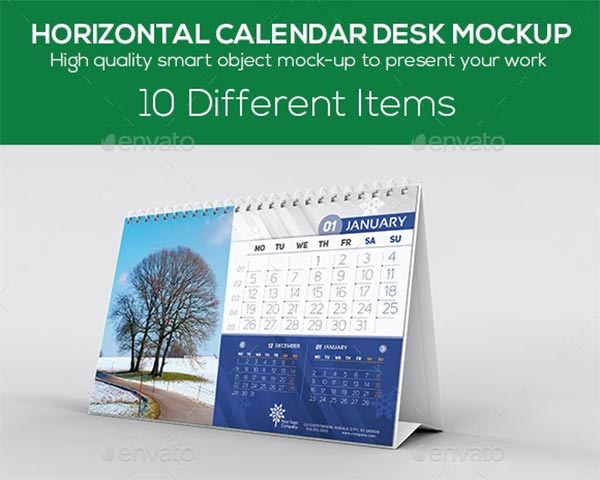 Horizontal Calendar Desk PSD Mockup