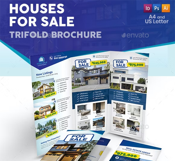 Houses For Sale Trifold Brochure Template