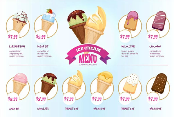 Ice Cream Cafe Restaurant Menu Flyers