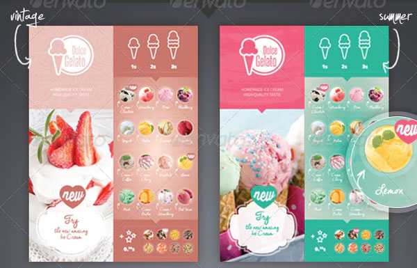 Ice Cream Flavor Restaurant Menu Flyers