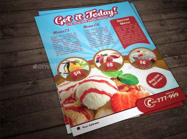 Ice Cream Restaurant Menu A4 Flyers