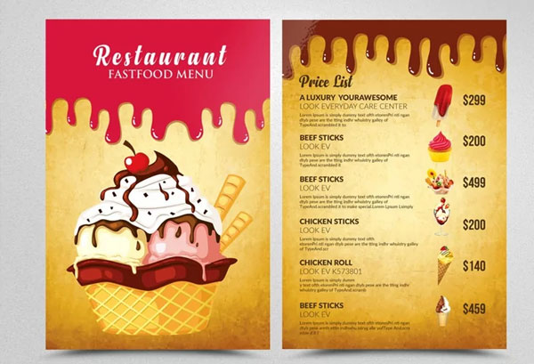 Ice Cream Restaurant Menu Flyer Template