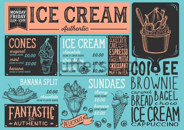 Ice Cream Restaurant Menu PSD Flyer Design