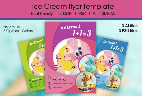 Ice Cream Restaurant Menu PSD Flyer Template