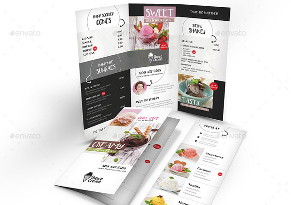 Ice Cream Restaurant Trifold Menu Flyers