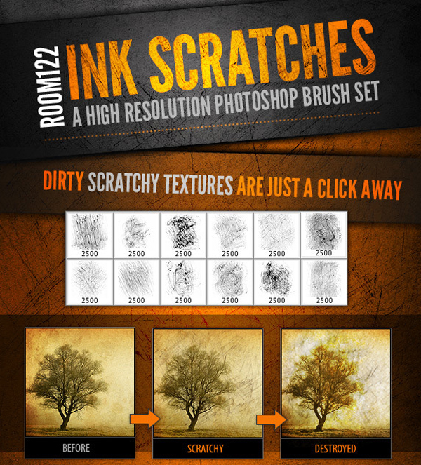 Ink Scratches Photoshop Brush Set