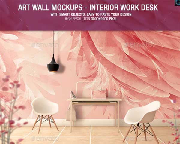 Interior Work Desk Art Wall Mockups