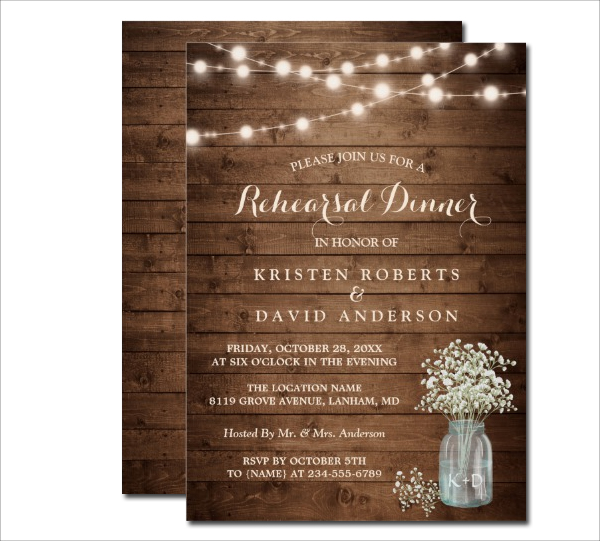 Jar String Lights Rehearsal Dinner Invitation