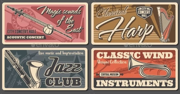Jazz Music Concert Retro Banners