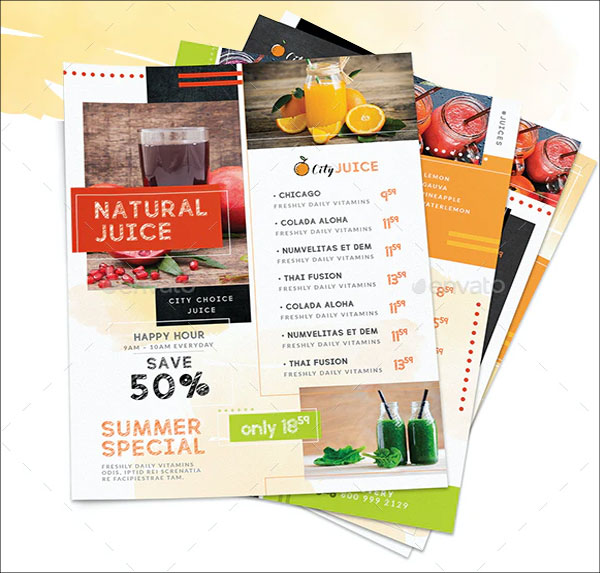 Juice Bar Menu Flyers