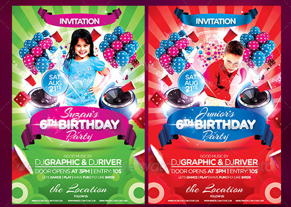 Kids Birthday Cake Flyer Invitation Printable Template