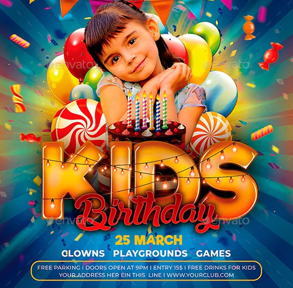 Kids Birthday Invitation Party Flyer