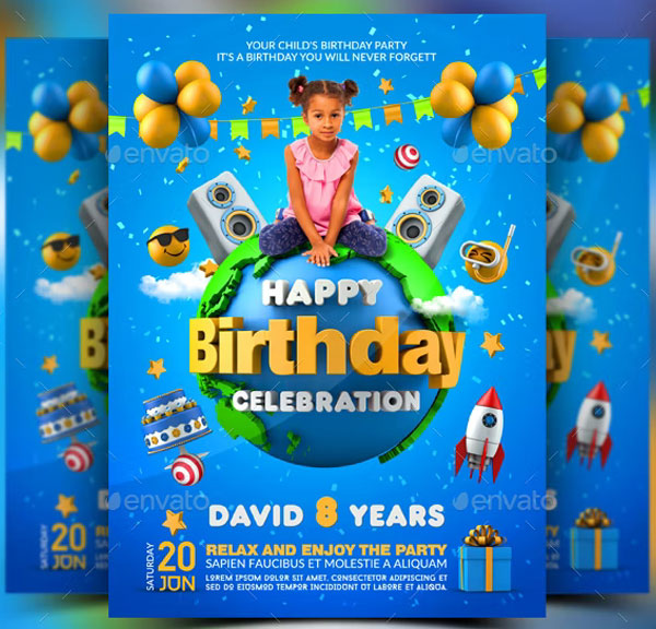 Kids Eight Birthday Party Flyer