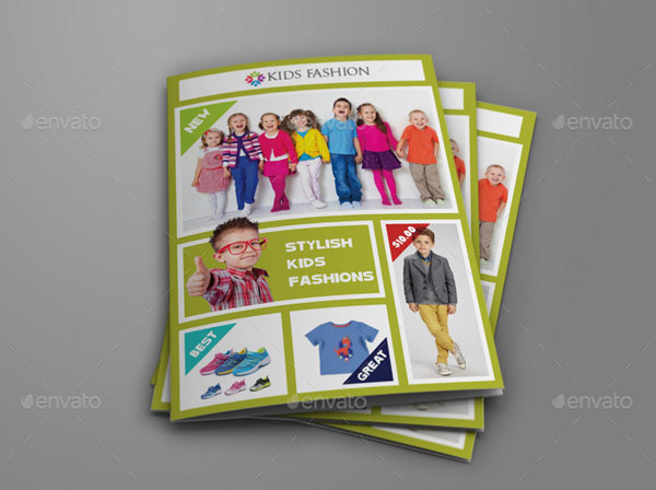 Kids Fashion Products Catalog Bi-Fold Brochure Template