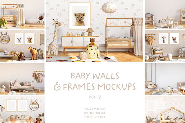 Kids Room And Frames Set Mockup