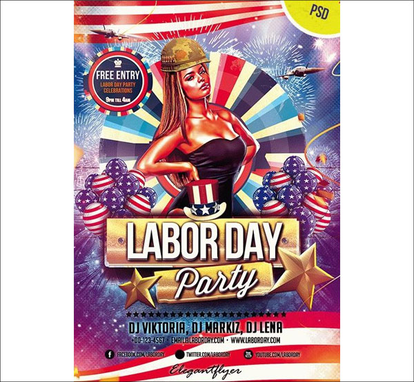 Labor Day – Club and Party Free Flyer PSD Template