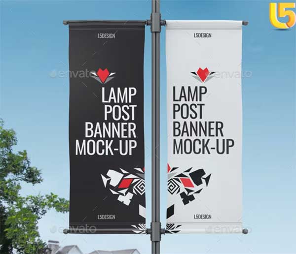 Lamp Post Banner PSD Mockup