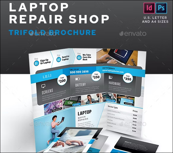 Laptop Repair Shop Trifold Brochure