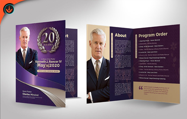 Lavender Pastor’s Church Anniversary Program Invitation