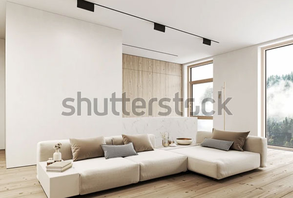 Living Room Sofa, Wood Floor Illustration Mockup