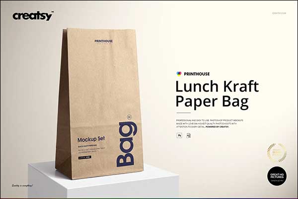 Lunch Kraft Paper Bag Mockup Set