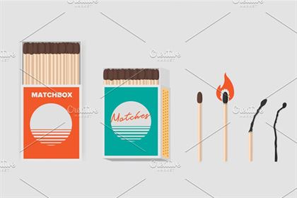 Matchbox and pair of wooden matches Mockup
