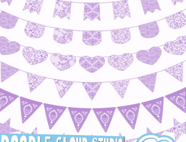 Melva Purple Lace Burlap Bunting Banners