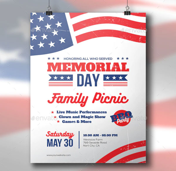 Memorial Day - Family Picnic Day Flyer Template